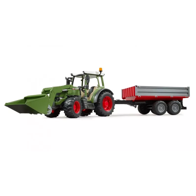 Žaislinis traktorius BRUDER Fendt Vario 211 su priekiniu krautuvu ir šonine priekaba