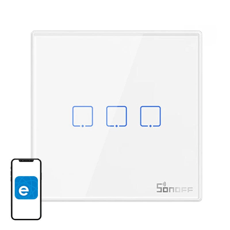 Išmanusis belaidis sieninis jungiklis Sonoff T2EU3C-RF 433MHz (3 kanalų)