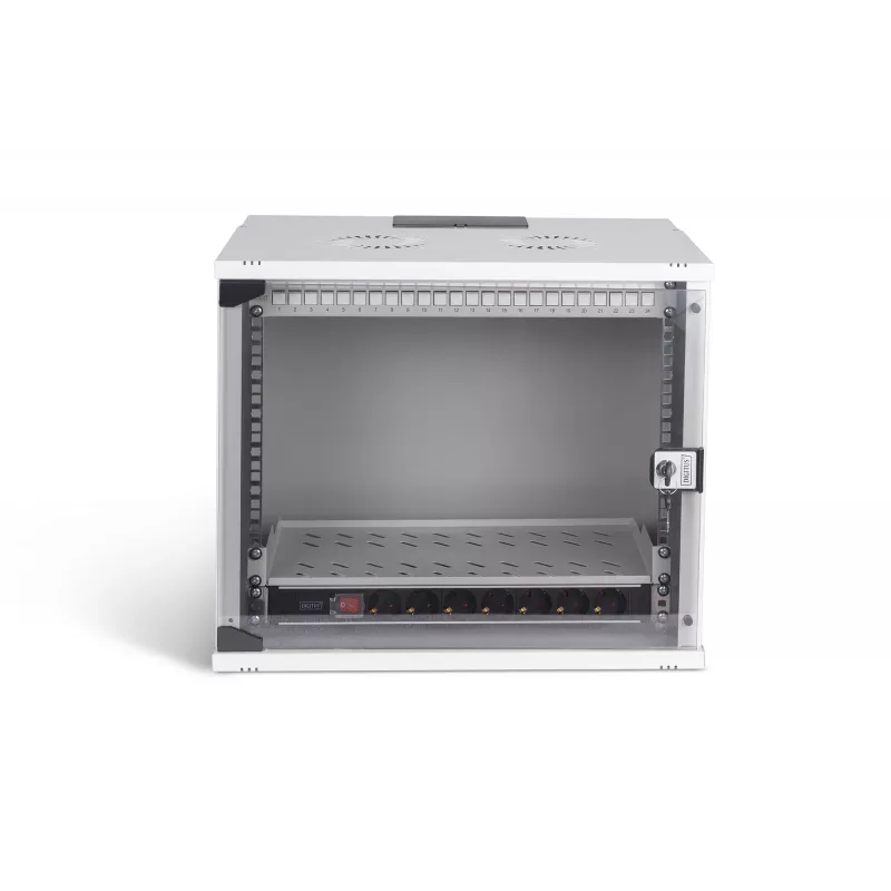 Prie sienos montuojamas tinklo stovas DIGITUS SOHO Pro 19 colių 9U, 540 x 400 mm, IP20, raktinis užraktas, 60 kg