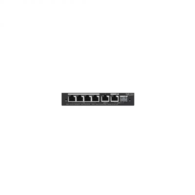 Valdomas PoE komutatorius RUIJIE RG-ES206GS-P — L2, 6x Gigabit RJ-45, 1x SFP, 4 PoE prievadai (54 W biudžetas), 12 Gbit/s, valdomas debesyje