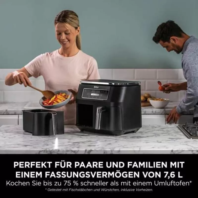 Ninja AF200EU keptuvė Dviguba 7,6 L Atskira 2400 W Karšto oro gruzdintuvė Juoda