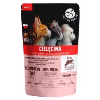 Kačių maisto maišelis PetRepublic ADULT 100 g – filė su veršienos gabaliukais