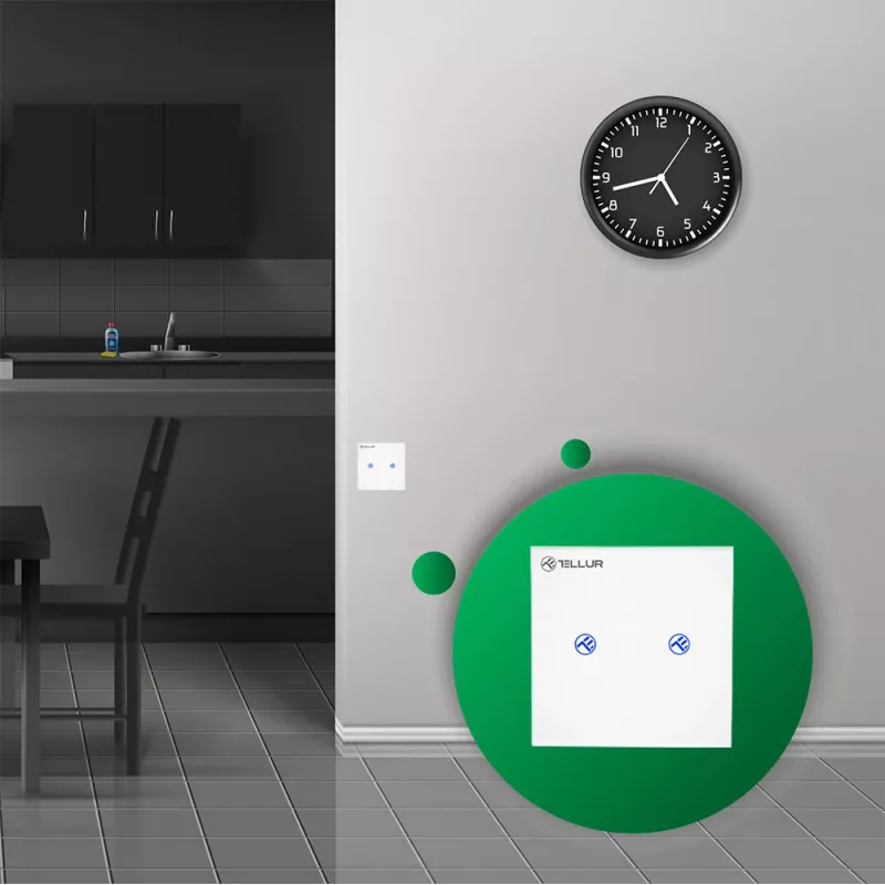 Išmanusis WiFi jungiklis Tellur SS2N — 2 prievadų, 1800 W bendra galia, 10 A vienam kanalui