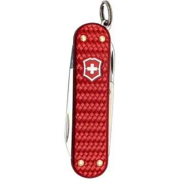 Pocket knife Victorinox Classic SD Precious Alox Iconic Red — kompaktiškas raktų pakabuko daugiafunkcis įrankis, mažas peiliukas, žirklės, nagų dildė