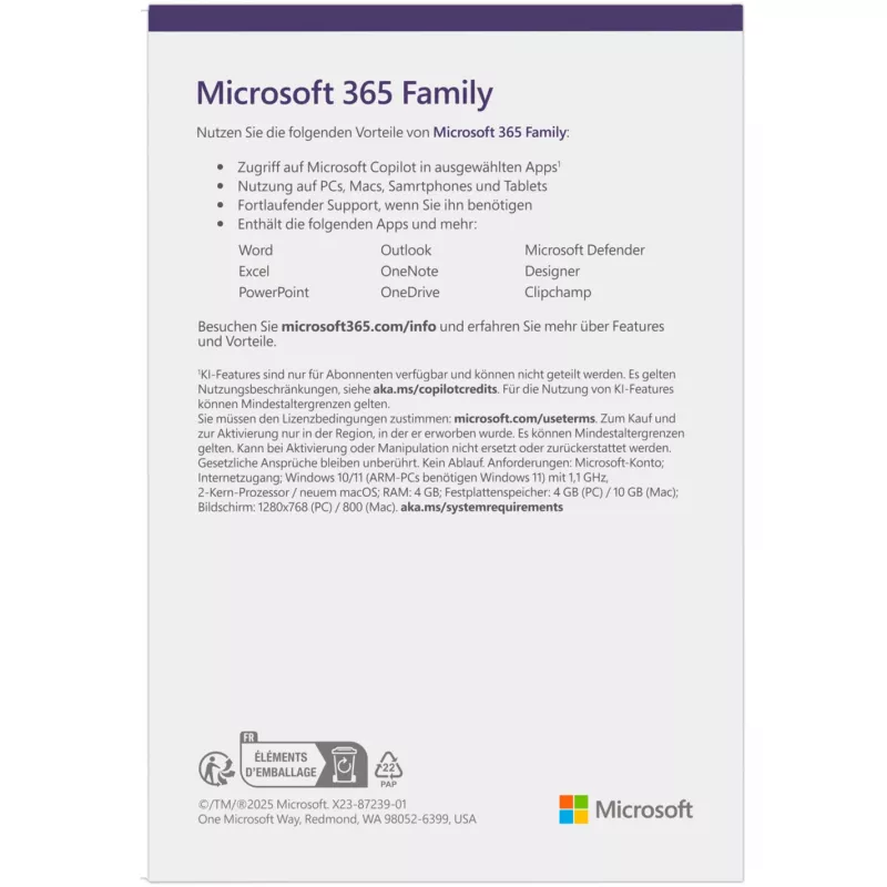 Microsoft 365 Family dėžutė, 1 metai, iki 6 žmonių, Android, iOS, Windows, MacOS