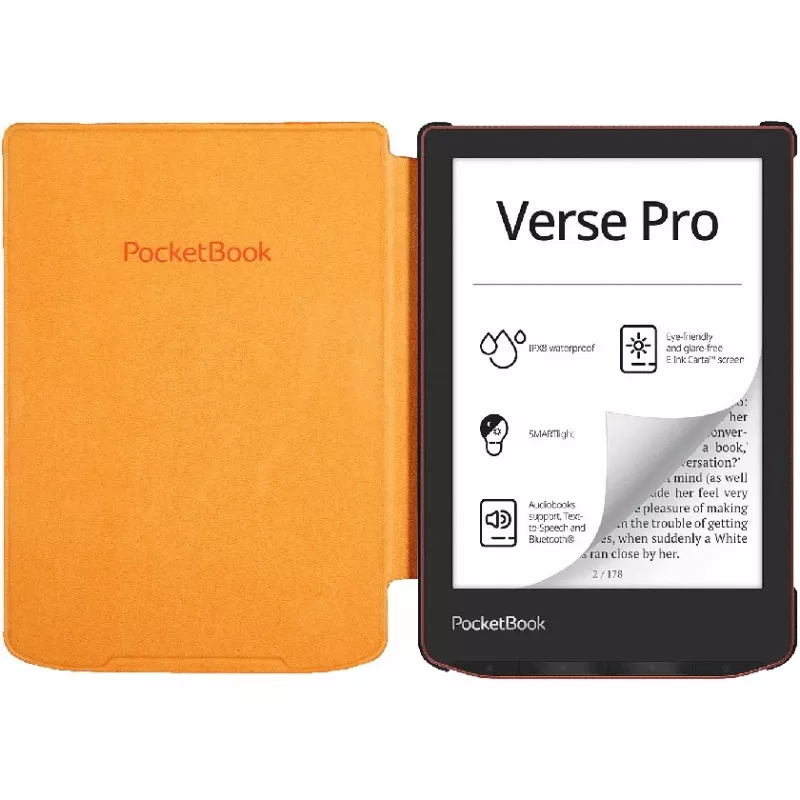 Dėklas-knygelė 6 colių el. knygų skaitytuvui PocketBook Shell — oranžinis, 112×160×12,5 mm, 0,0765 kg