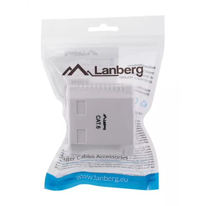 LANBERG Outlet Box RJ-45 Cat6 OU6-0002-W baltas, 2 lizdai, 30×54×57 mm