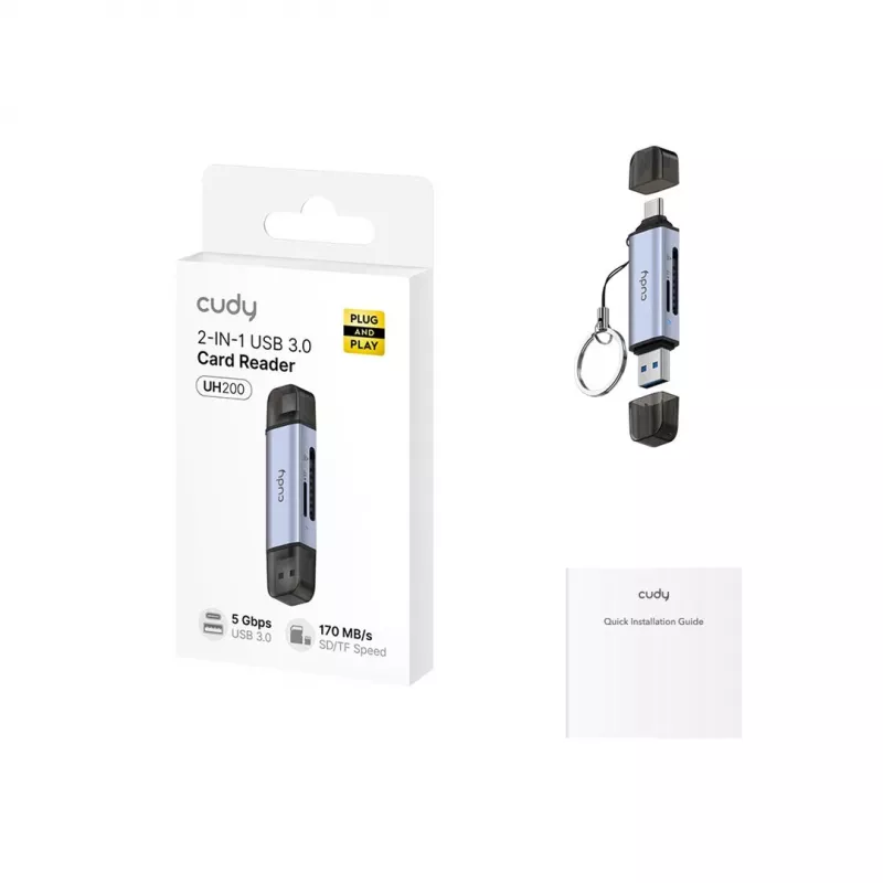 CUDY UH200 2-in-1 USB 3.0 kortelių skaitytuvas