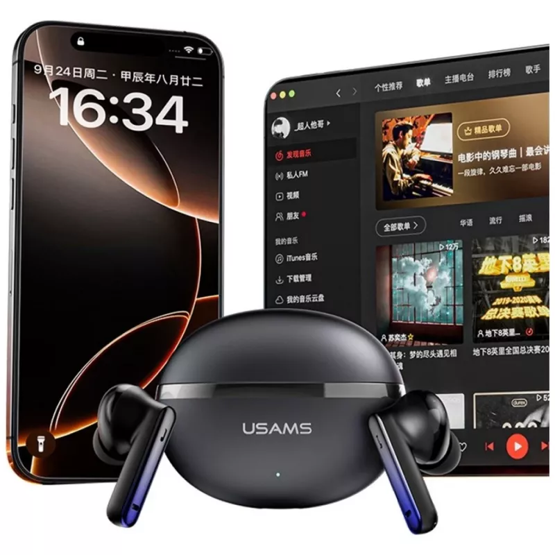 Bluetooth ausinės Usams TWS E02 ANC+ENC juodos