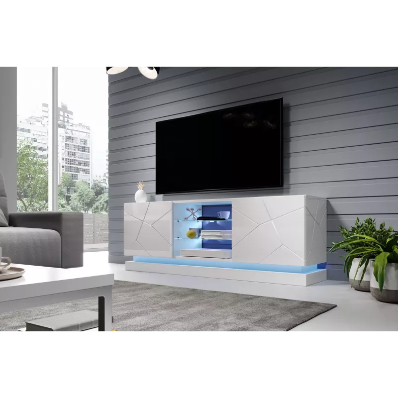 TV cabinet cama meble QIU 160 — MDF white gloss, 1600×420×570 mm