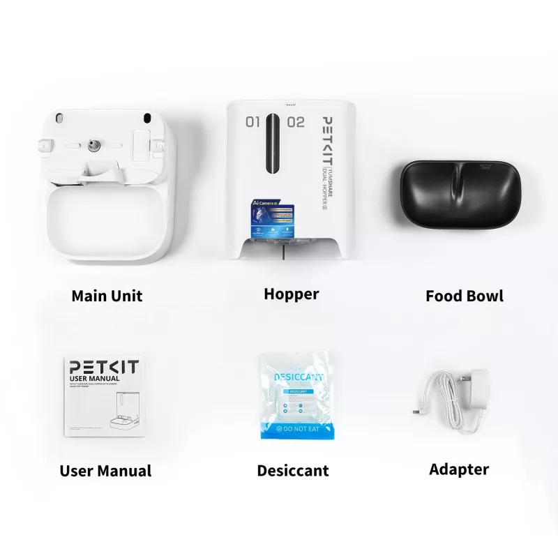 Automatinė gyvūnų šėrykla PETKIT YumShare Dual-hopper 2 su kamera, 5 L talpa, ABS ir 304 nerūdijantis plienas, balta
