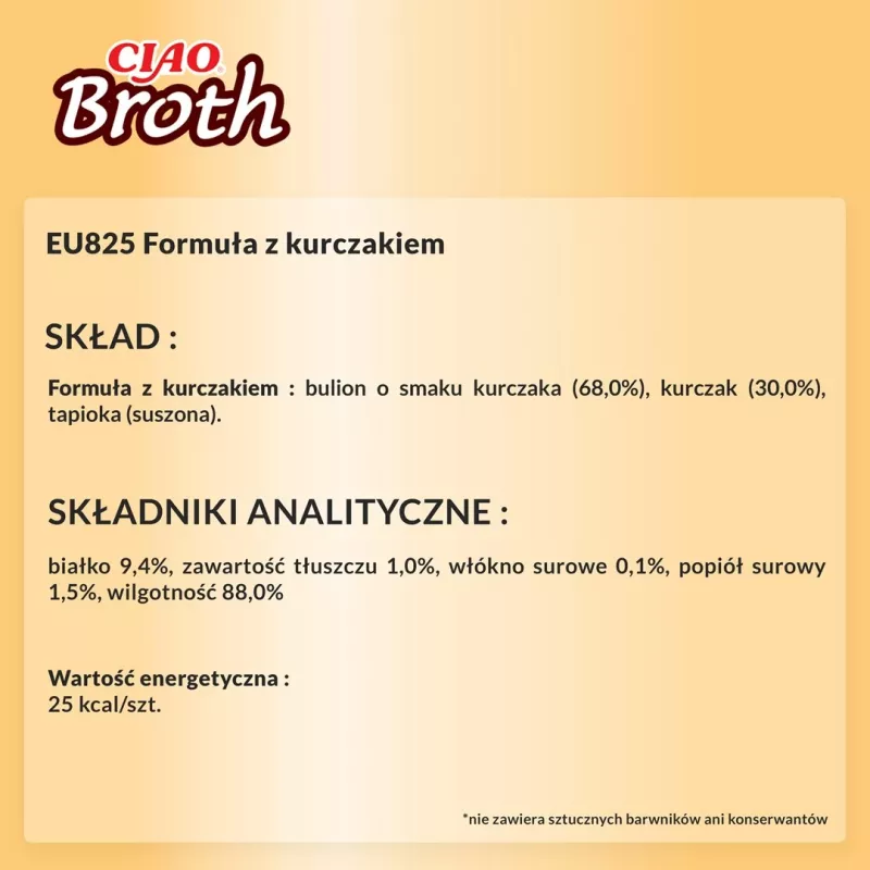 Šlapias kačių skanėstas INABA Ciao Broth Vištiena 40 g pakelis — mėsingas skystis, be grūdų, be glitimo ir be sojos