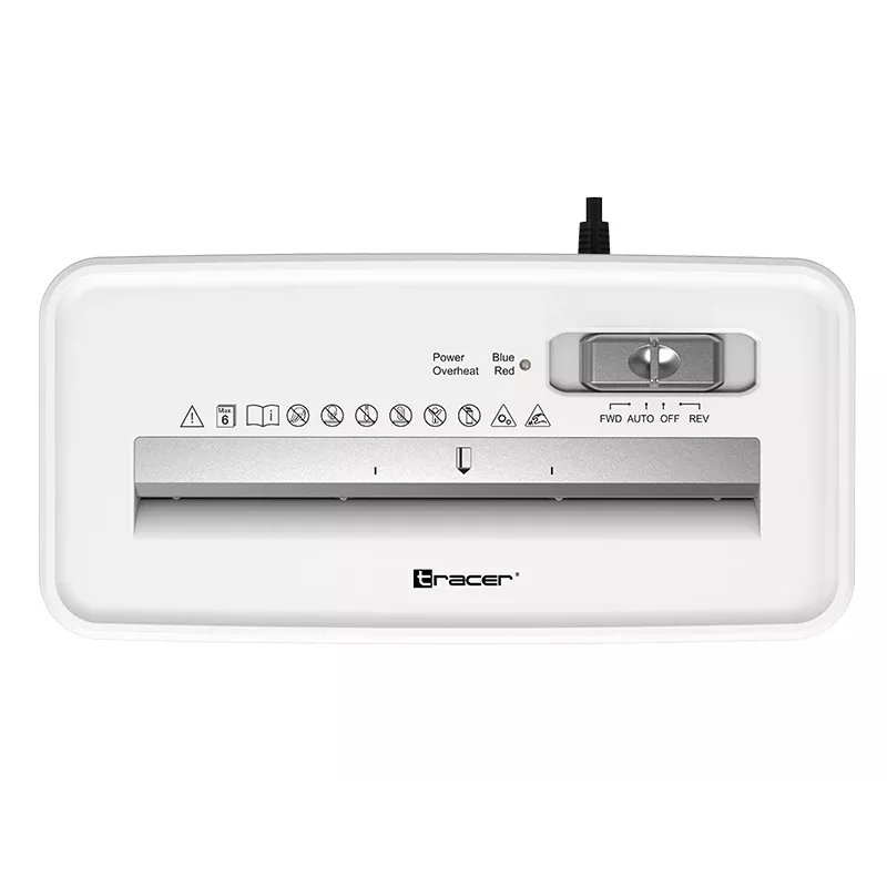 Popieriaus smulkintuvas TRACER Tracer 47584 — kryžminis pjovimas 6 mm, iki 5–6 lapų, 10 l talpos dėžė, balta