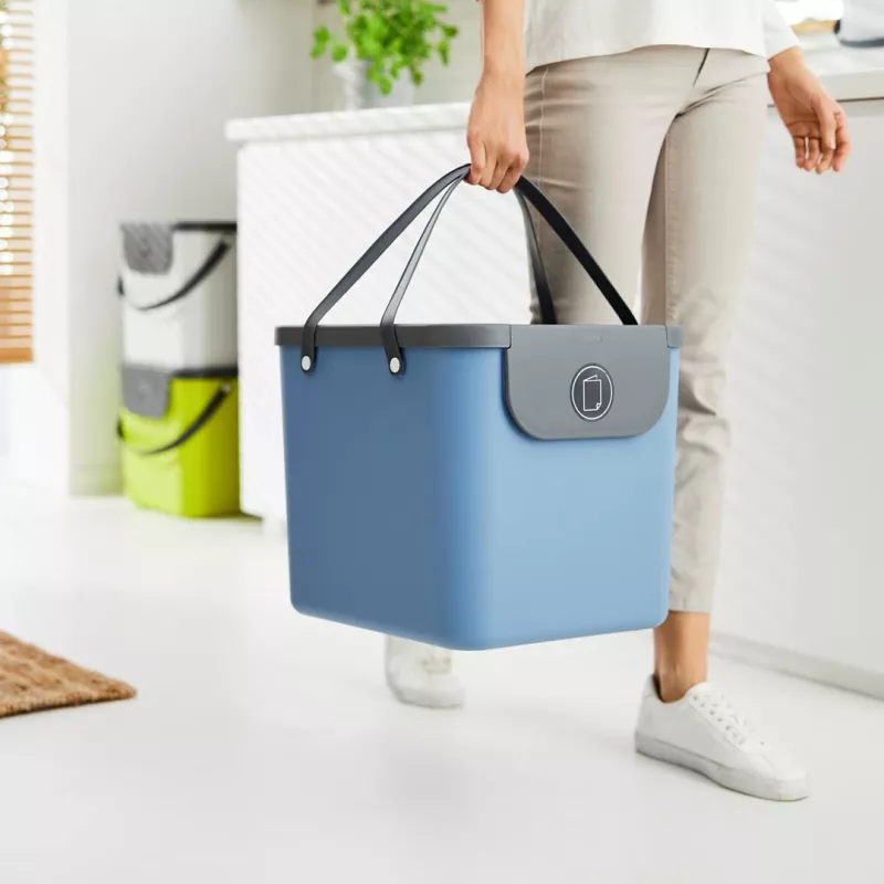 Plastikinis laikymo konteineris rotho Albula 40 L stačiakampis, mėlynas, 40 L talpa, pakabinimo anga, 400×358×340 mm