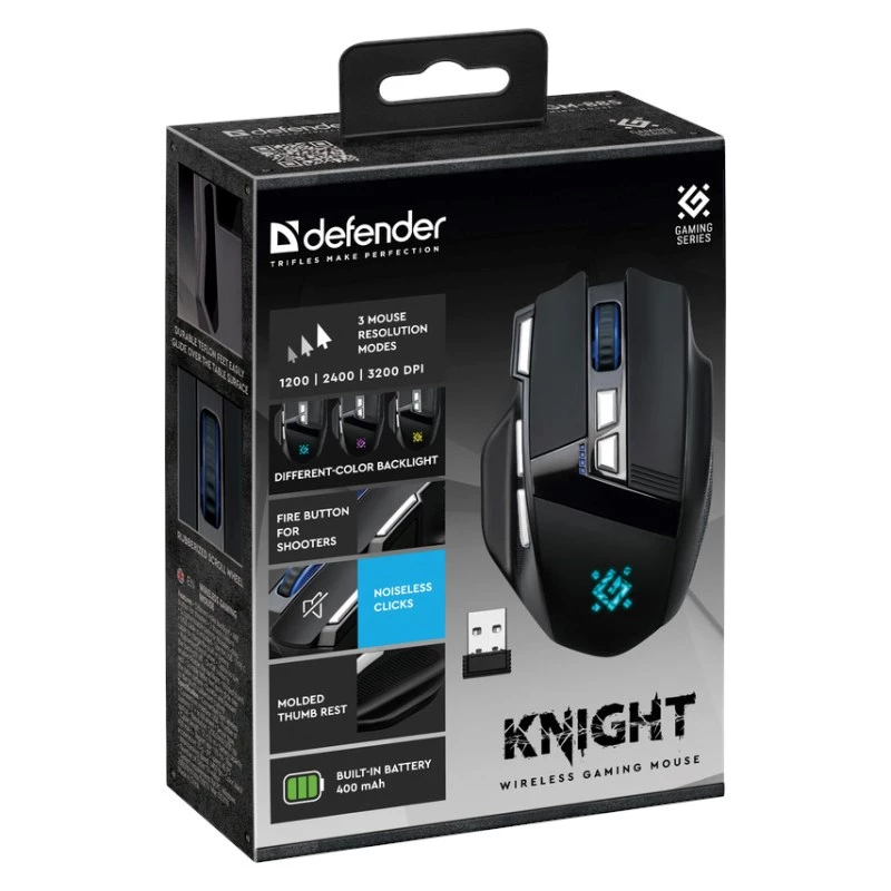 pelė DEFENDER GM-885 KNIGHT RF WIRELESS 3200dpi 8P Juoda