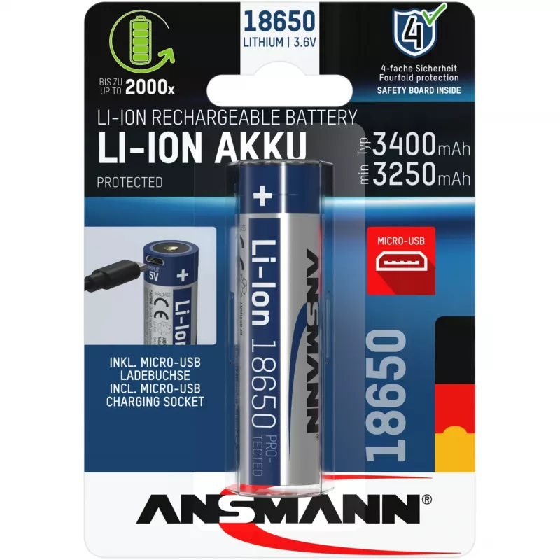 Ansmann 1307-0003 buitinė baterija Įkraunama baterija 18650 ličio jonų (Li-Ion)