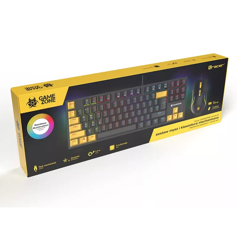 Tracer HORNET 87 klaviatūra Pelė įtraukta Žaidimų USB QWERTY anglų Juoda, Geltona