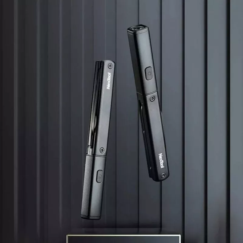 Daugiafunkcis žibintuvėlis-rašiklis Nextool NE20026 — LED 50 lm, 90 min veikimo laikas, nerūdijančio plieno peilis, žirklės, USB-C, aliuminis, 125×15 mm, 38 g