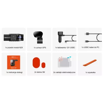 Automobilinė vaizdo registratorė VANTRUE N2X LTE — 2,7K Ultra HD, SONY STARVIS 2 IMX675 pagrindinė, 158° F/1.8, 2 kanalų, GPS, Wi‑Fi, IPS 2 colių ekranas