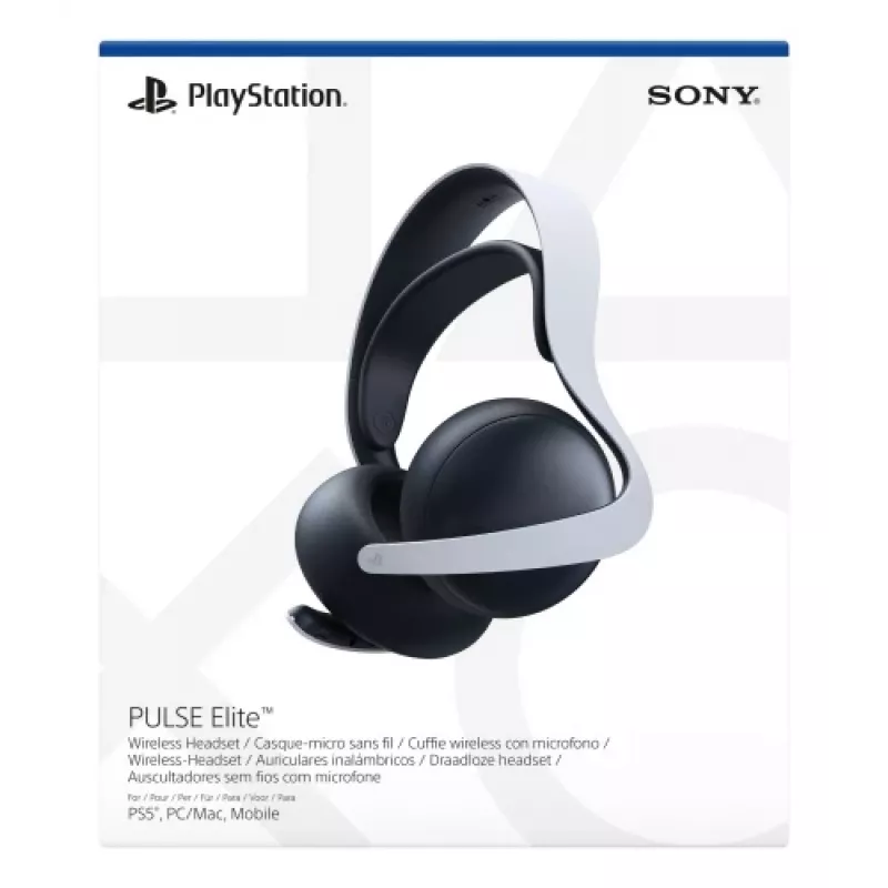 Sony PULSE Elite ausinės, laidinės ir belaidės, ant galvos, žaidimams, Bluetooth, įkrovimo stovas, juodos, baltos