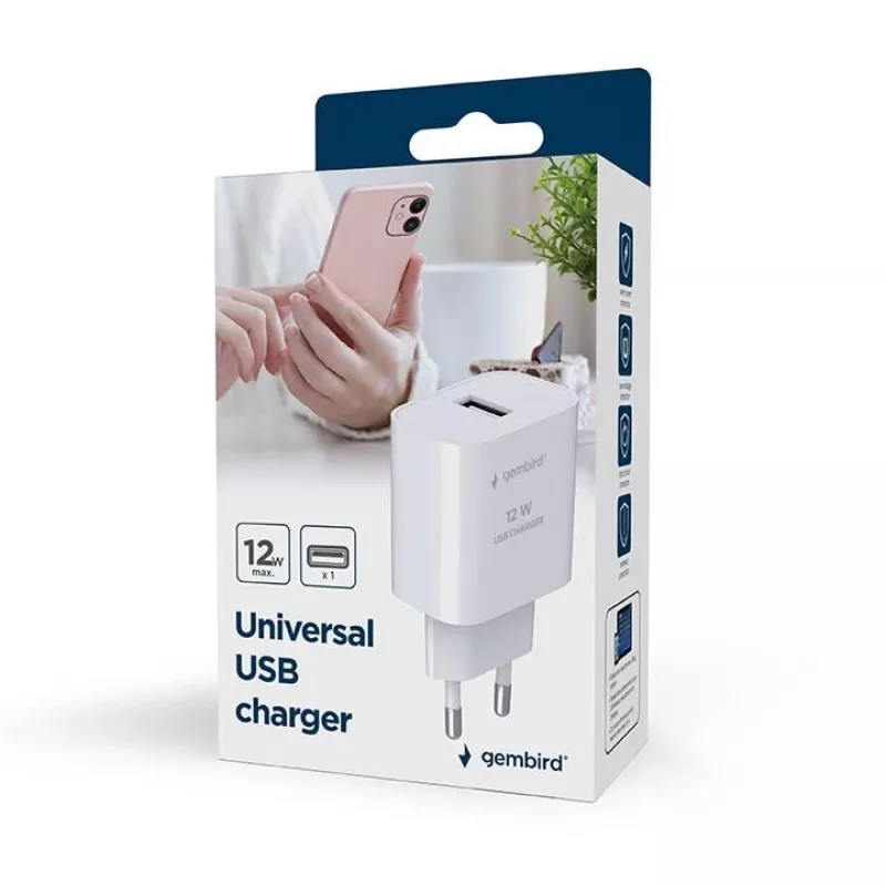 UNIVERSAL USB ĮKROVIKLIS 2.4A/JUODAS TA-UC-1A12-01-BK GEMBIRD