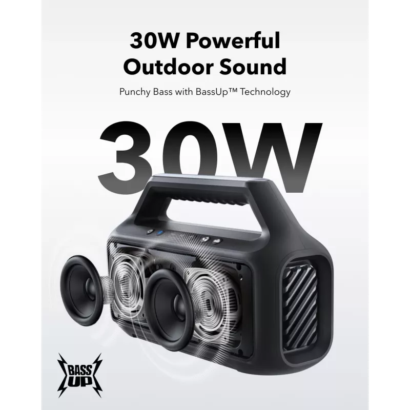 Stereo nešiojama kolonėlė Anker Soundcore Boom 2 SE — 2.0 kanalai, 30 W RMS, belaidė, juoda