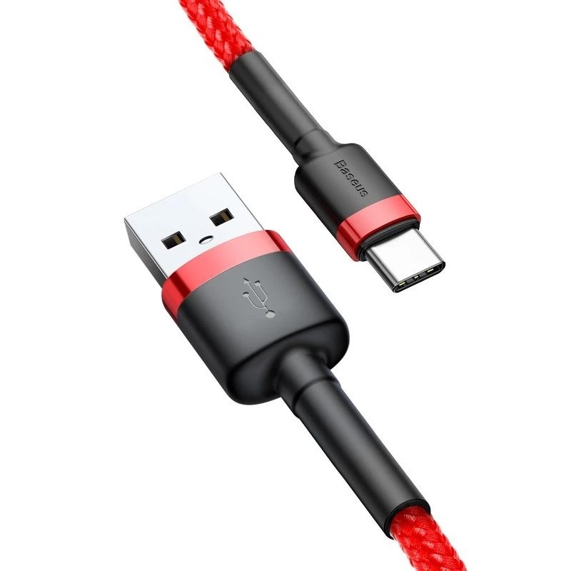 USB 2.0 A į USB-C laidas Baseus CATKLF-B09 1m QC3.0 nailoninis pintas raudonas, greitas įkrovimas ir duomenų sinchronizavimas