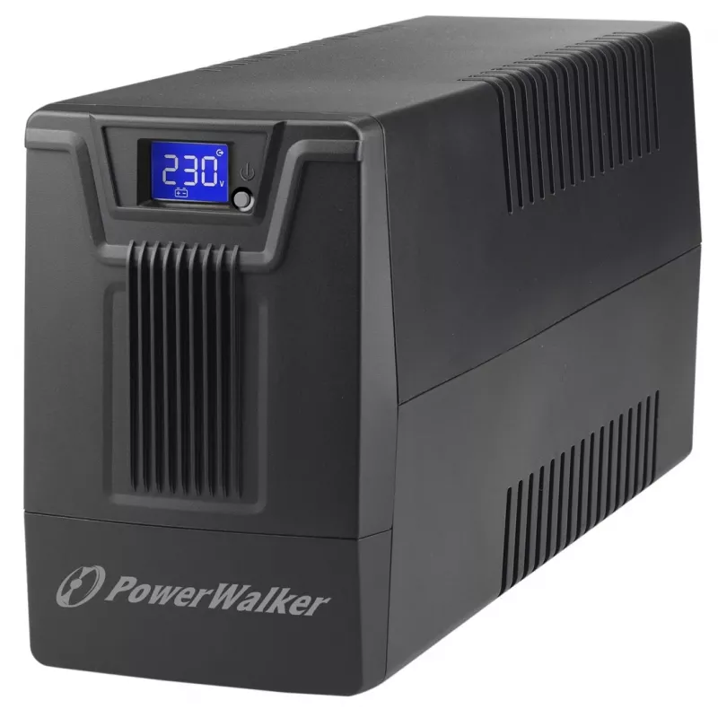 Nepertraukiamo maitinimo šaltinis PowerWalker VI 800 SCL FR — Linijinė-interaktyvi UPS 0,8 kVA (480 W), 2 Type E lizdai, USB, RJ-45/RJ-11, 12V 9Ah baterija, bokštas, juoda