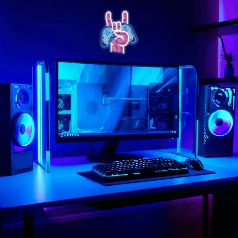 Neon Lights MANTA SNL109MT Ranka su žaidimų pulteliu neoninis ženklas, dekoratyvinis LED apšvietimas žaidimų erdvei