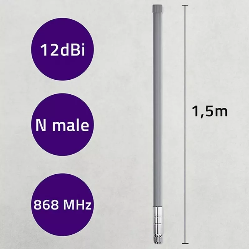 Lauko LoRa antena QOLTEC 12 dBi 868 MHz, 1,5 m laidas
