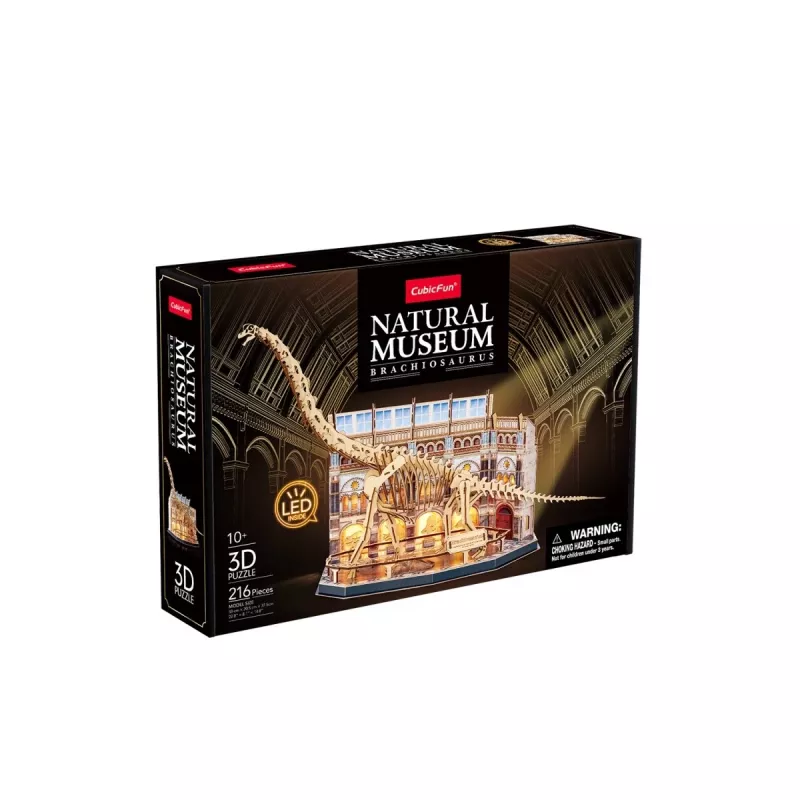 3D LED dėlionė Dante CubicFun NatMus Brachiosaurus 05447 – mokomasis surinkimo modelis su LED apšvietimu