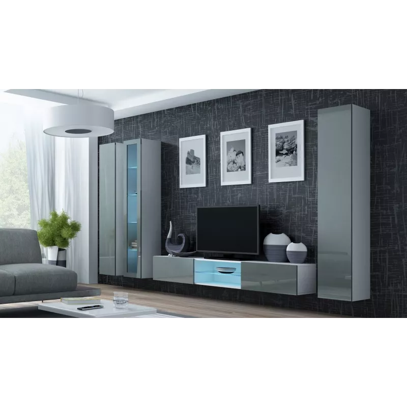 Cama Vitrininė spintelė VIGO '180' 180/40/30 baltas/pilkas blizgus