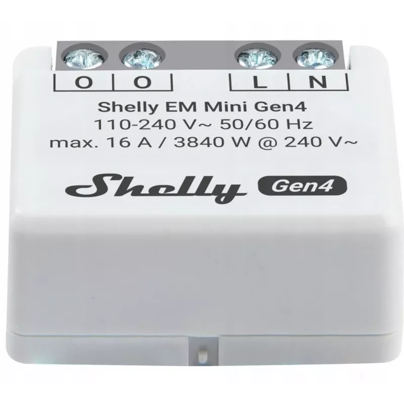 Išmanioji relė „Shelly Relay EM Mini Gen4“ 1 kanalo „Wi‑Fi“, „Matter“, „Zigbee“, „Bluetooth“ 8 A, 110–240 V, energijos matuoklis