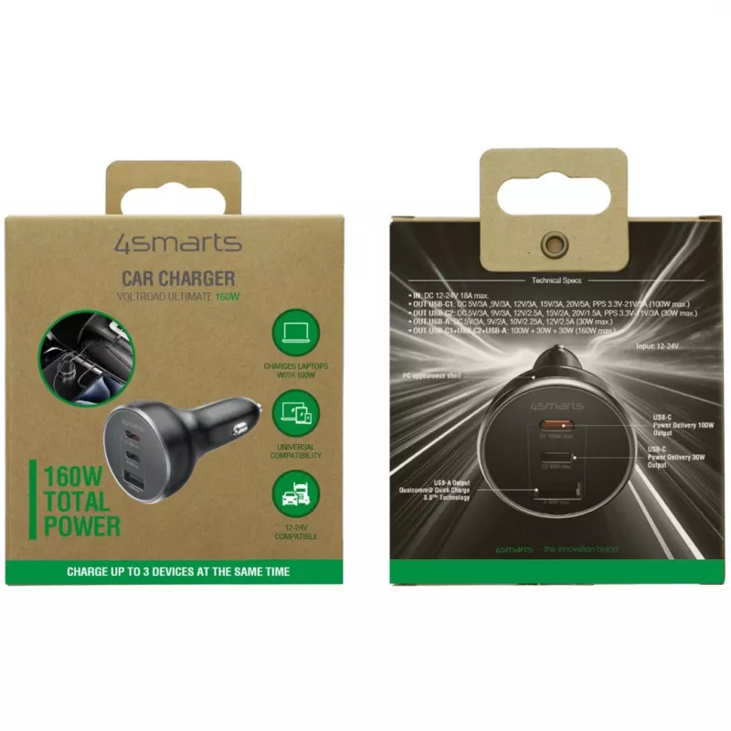4smarts automobilinis įkroviklis VoltRoad Ultimate 160W juodas (541224)