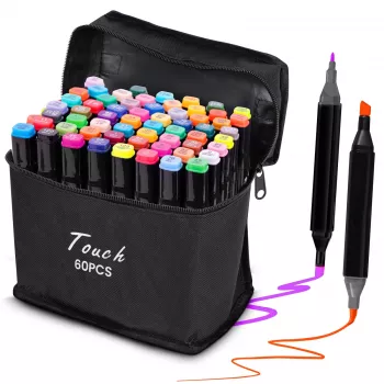 Marker set Extralink MARKERY 60SZT — 60 pcs, brush and bullet tips, colors Juoda/Coral/Mint/Moka/Sky