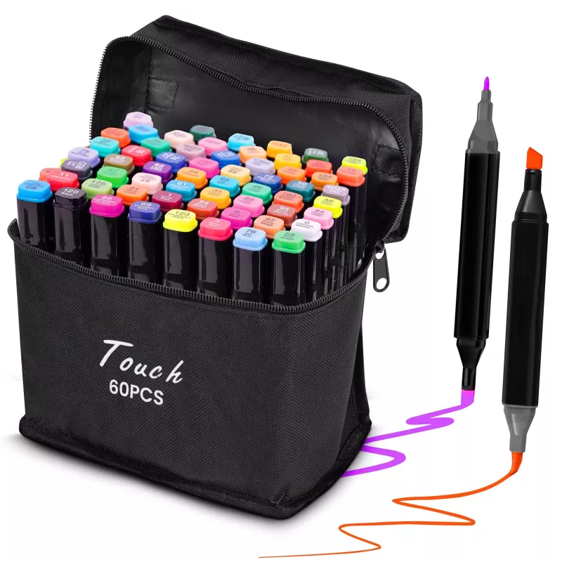 Marker set Extralink MARKERY 60SZT — 60 pcs, brush and bullet tips, colors Juoda/Coral/Mint/Moka/Sky