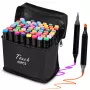 Marker set Extralink MARKERY 60SZT — 60 pcs, brush and bullet tips, colors Juoda/Coral/Mint/Moka/Sky