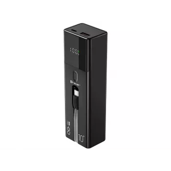 Nešiojama išorinė baterija TRACER Quant 10000 mAh Li-Ion, PD ir QC3.0, 3 prievadai (2×USB-C, 1×USB-A), 100W, juoda
