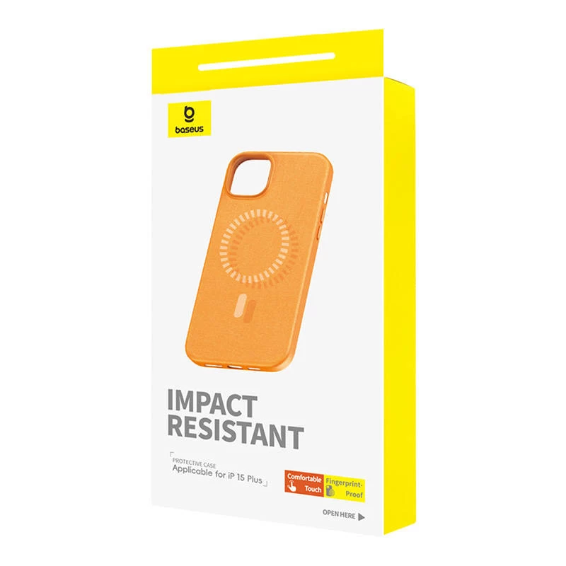 Magnetinis Telefono Dėklas iPhone 15 Plus Baseus Fauxther Serija (Oranžinis)