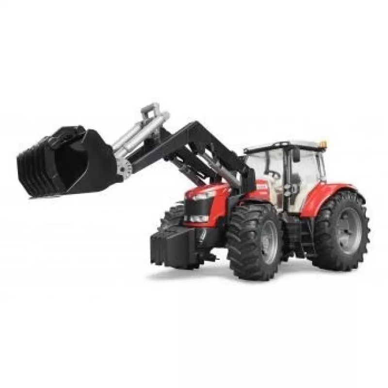 Žaislinis traktorius BRUDER Massey Ferguson 7624 su priekiniu krautuvu, raudonos spalvos, nuo 3 metų amžiaus