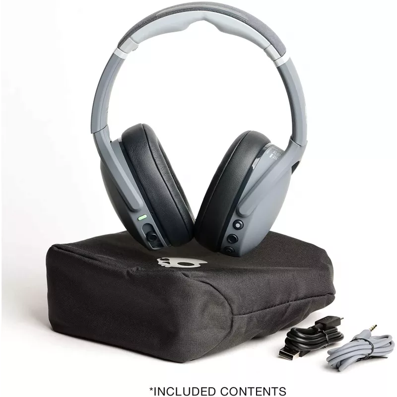 Ausinės Skullcandy Crusher Evo — laidinės ir Bluetooth, pilkos, 40 h atkūrimo, USB-C, AUX, sulankstomos