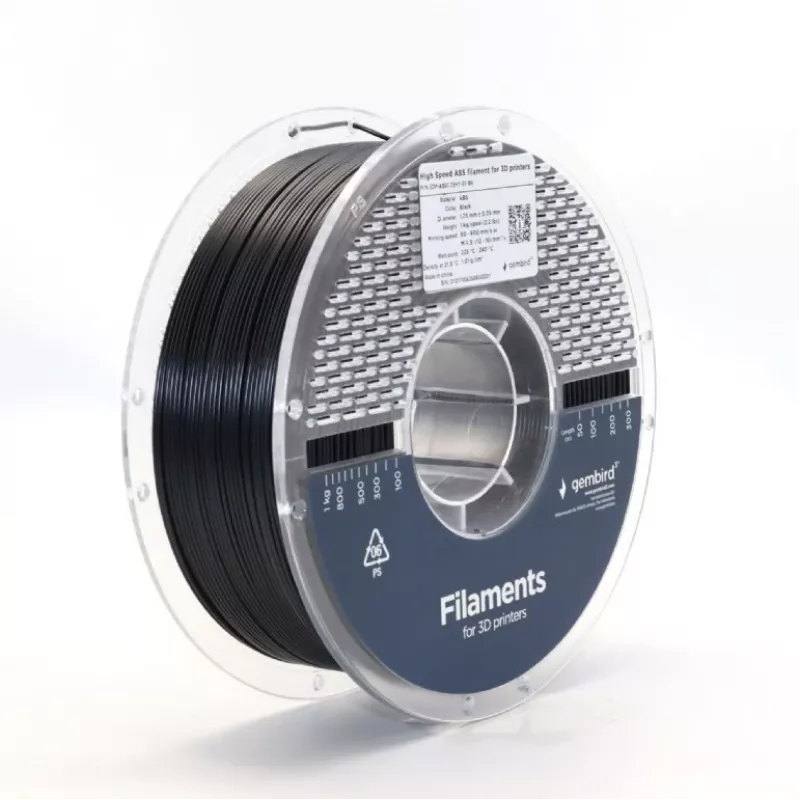 Gembird 3DP-ABS1.75HY-01-BK 3D spausdintuvo siūlas ABS High Speed 1,75 mm 1 kg juodas