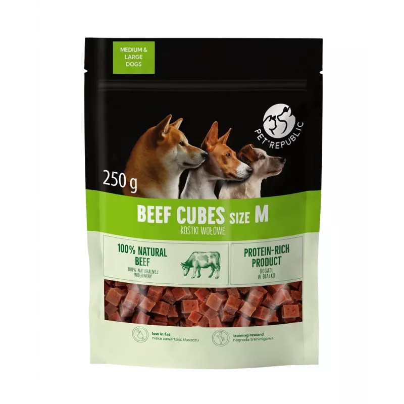 PetRepublic jautienos dresavimo kubeliai, M dydis, 250 g — dresūros skanėstas