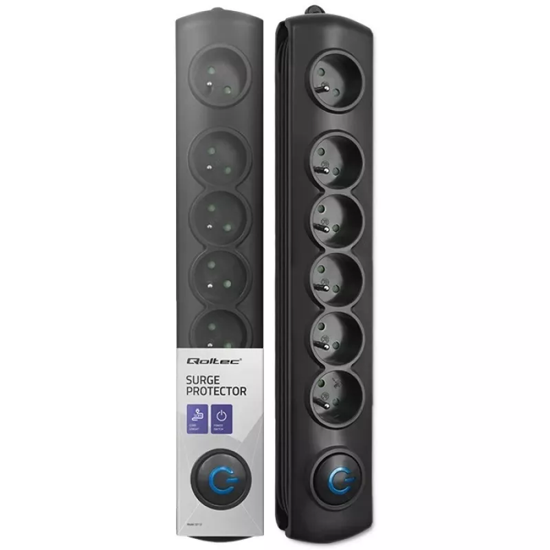 Įtampos ribotuvas Qoltec 50112 juodas 6 kintamosios srovės lizdai 230V 3m