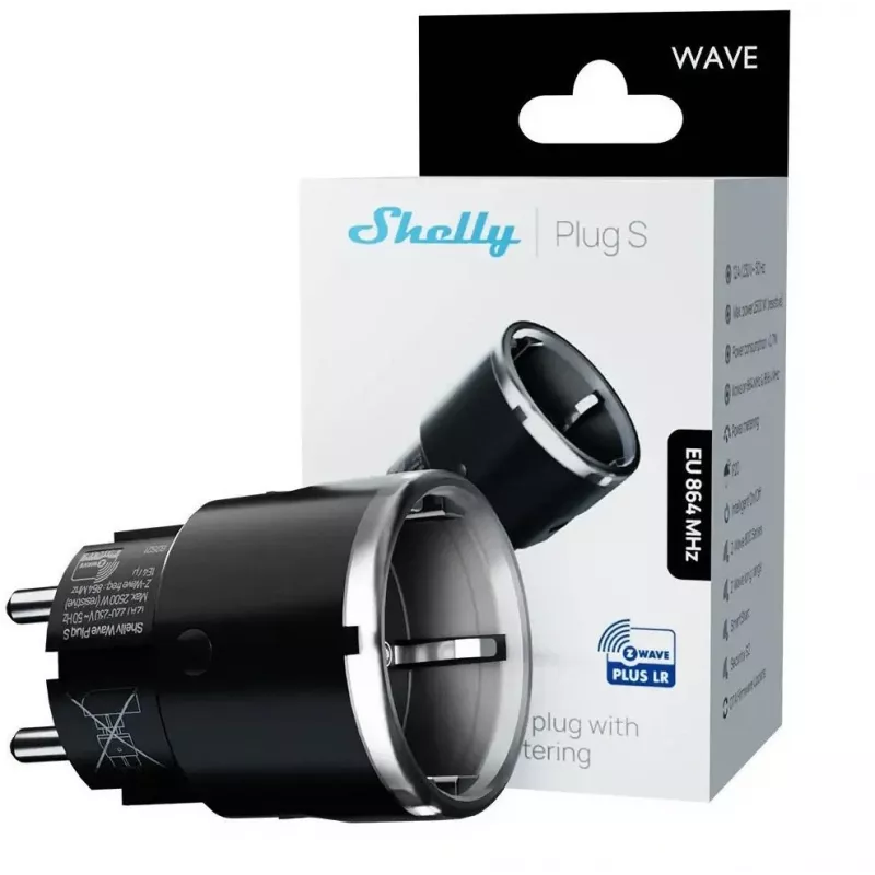 Išmanusis kištukas Shelly Wave Plug S Z-Wave 800 juodas — Z-Wave 800 išmanusis lizdas, 230V/12A, 2500W, galios matavimas