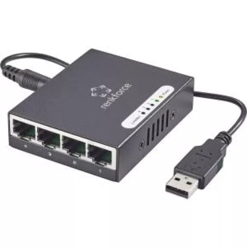 Tinklo komutatorius Renkforce 1423415 — 4 prievadų 1 Gbit/s su USB maitinimo įvestimi