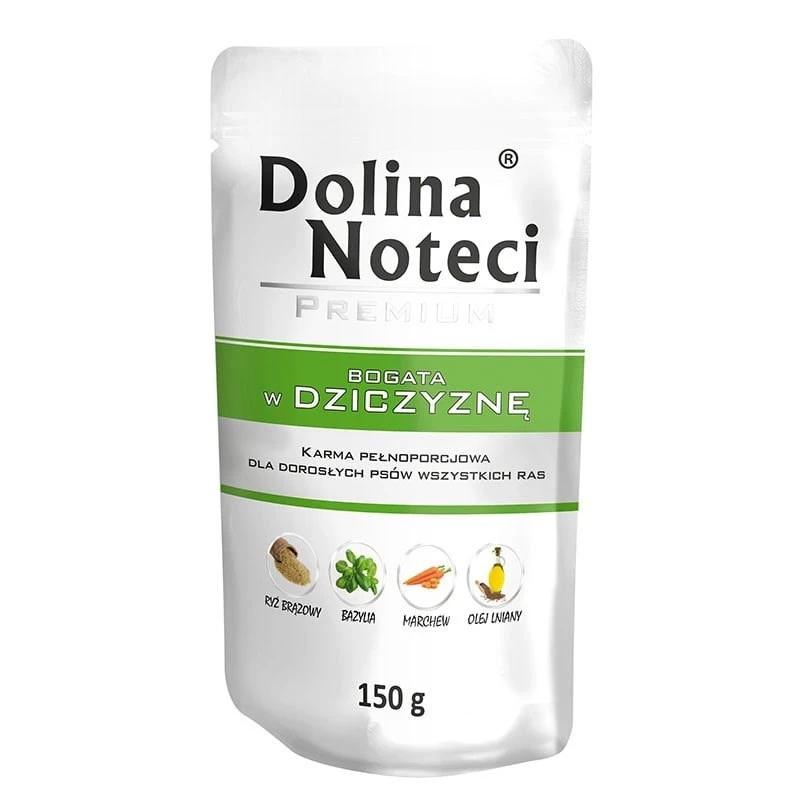 Šlapias šunų maistas Dolina Noteci jautiena suaugusiems šunims paketėlis 150 g, baltymai 11%, riebalai 6.5%, drėgmė 76.5%