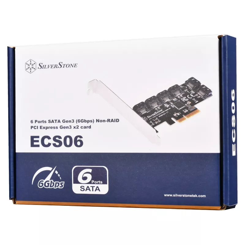 SidabrinėSTONE Serial ATA valdiklis SST-ECS06 — PCIe kortelė su 6 SATA prievadais