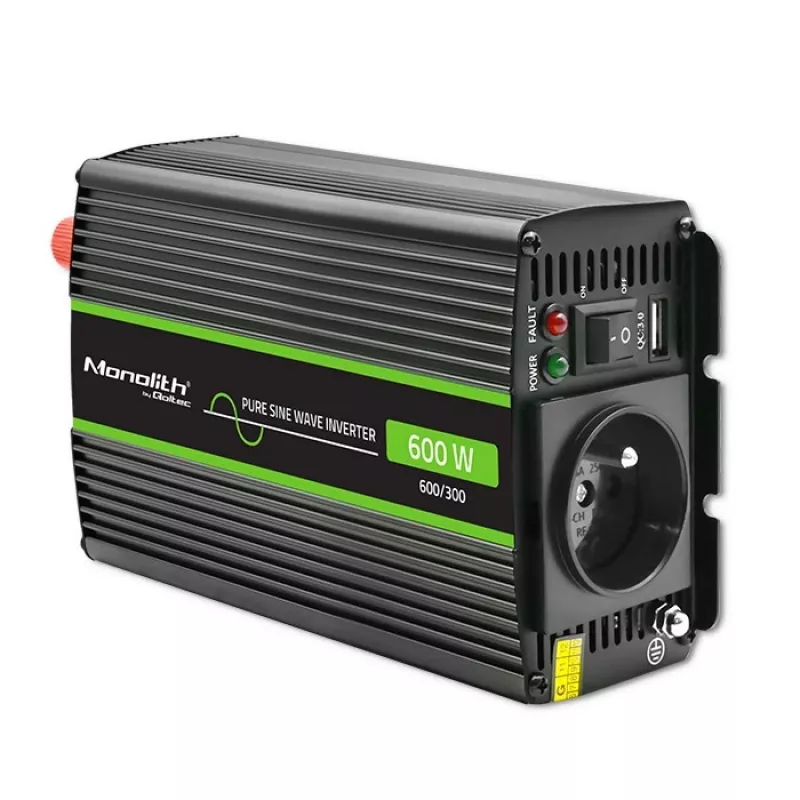 Qoltec Monolith maitinimo adapteris inverteris Auto 600 W 12 V