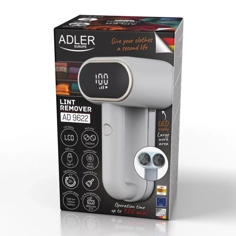 Adler | Pūkelių šalintuvas | AD 9622 | Baltas | Įkraunama baterija | 10 W